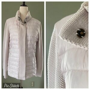 TRIBAL JACKET - OFF WHITE ECRU QUILTED PUFFER JACKET SWEATER SLEEVES SZ MEDIUM
